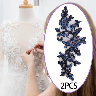 1 paire d'appliques en dentelle brodées, embellissements floraux, patchs à coudre, garniture pour la couture