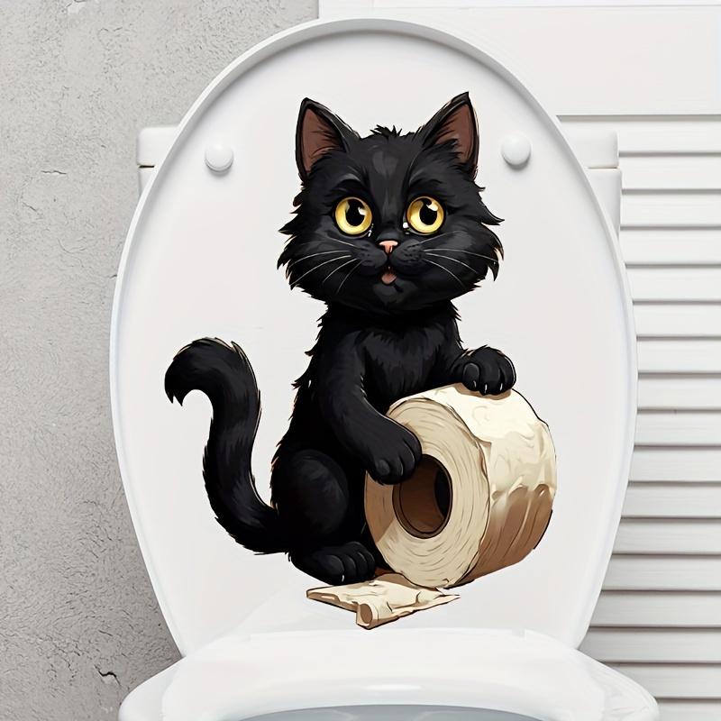 Cute Black Cat Toilet Paper Toilet Sticker Bathroom Toilet Cover Waterproof Sticker Wc For Home Decoration Transparent Decals S633