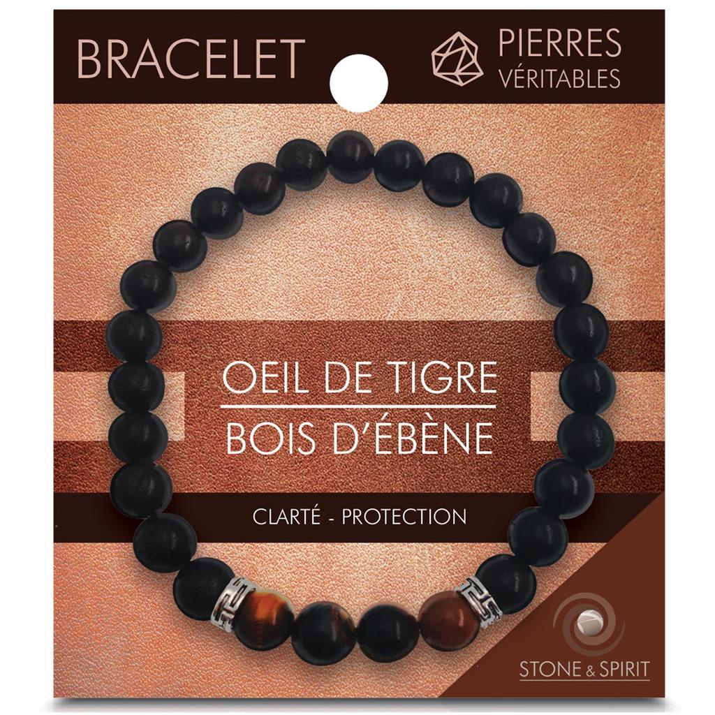 Les Trésors De Lily [R2146] - Bracciale di design occhio di tigre 'Minéralia' - legno di ebano - 8 mm