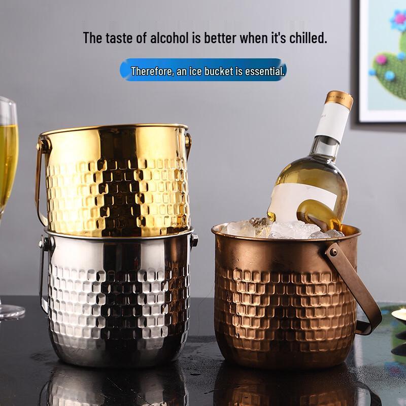 ZISIZ Hammered Gold Portable Ice Bucket