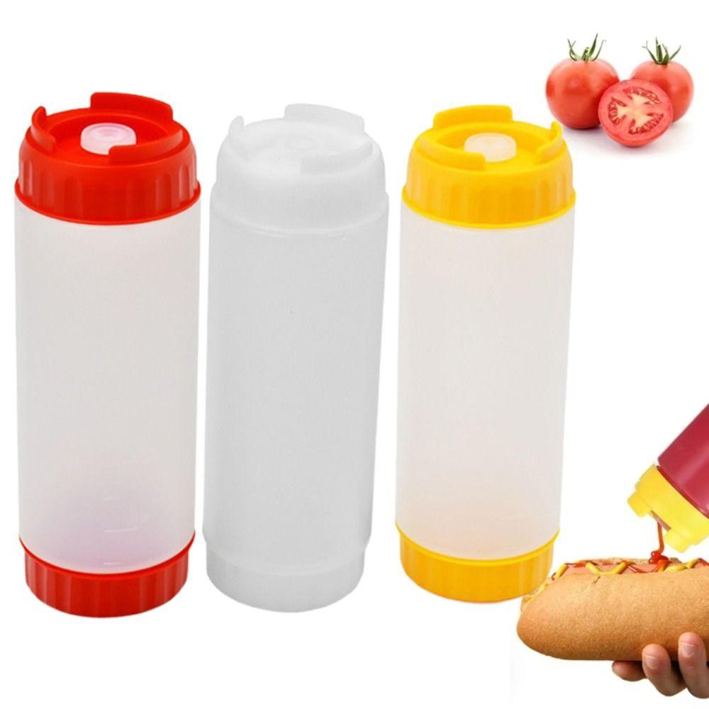 

Double Head Squeeze Bottles 16oz 20oz 24oz Tomato Catchup Dispenser Picnic Cooker White-16oz