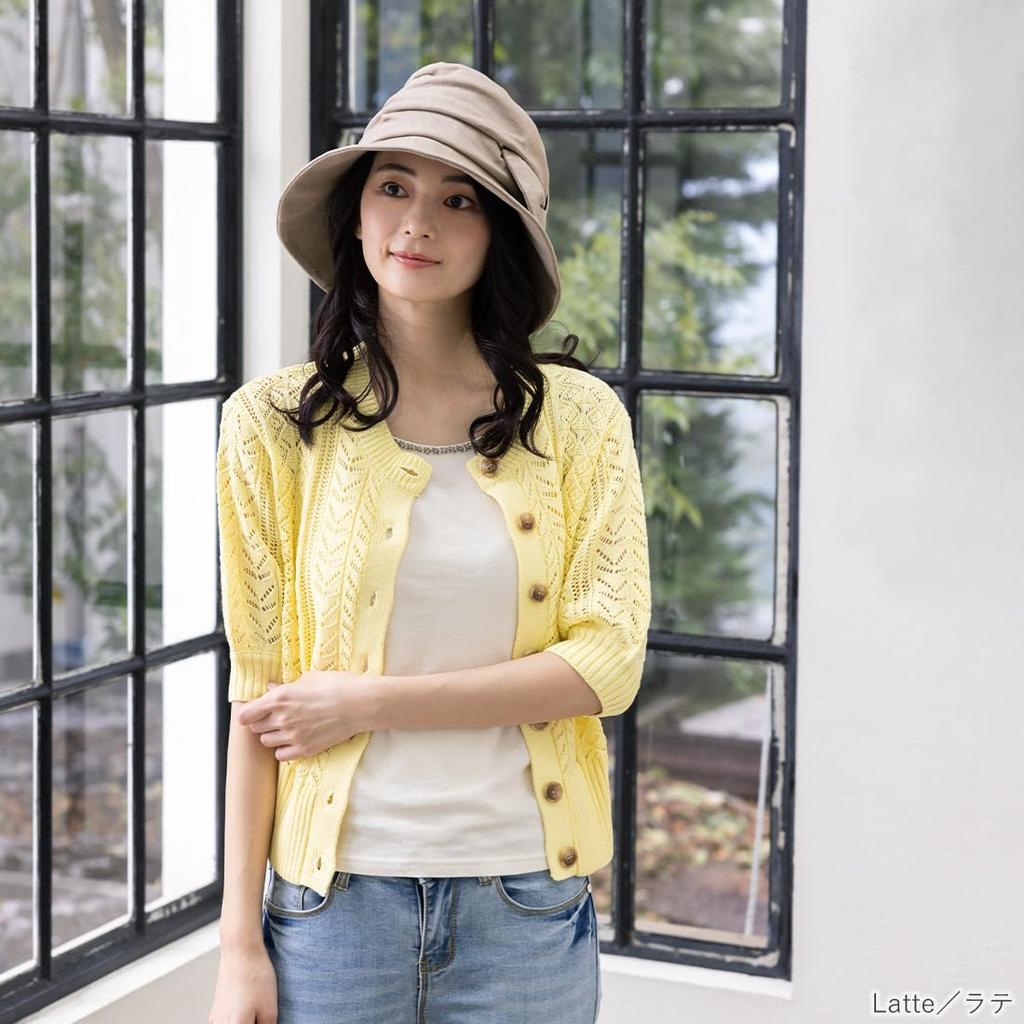 Queen Head UV Protection Wide Brim Hat with Side Ribbons for a Smaller Plus UV Actress Hat Face, Women's Sizes, Protection, [XL 58.5-61cm - Latte]