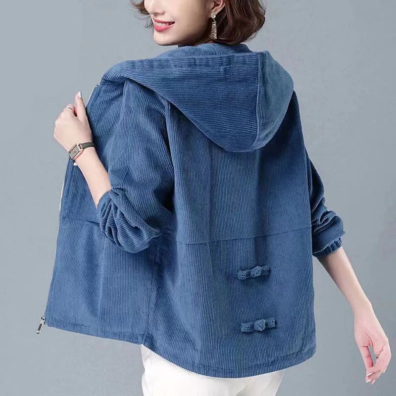 Women's Corduroy Short Jacket Korean Style Loose Versatile Plus Size Slimming Casual Sweatshirt Jacket for Spring and Autumn