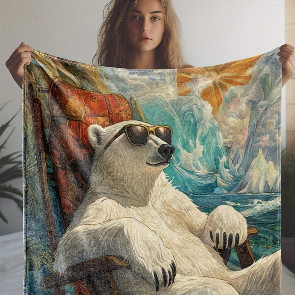 Vintage Polar Bear Print Flannel Throw Blanket - Soft, Warm, and Comfortable for Sofa, Bed, Car, Office, Camping, Travel - All-S