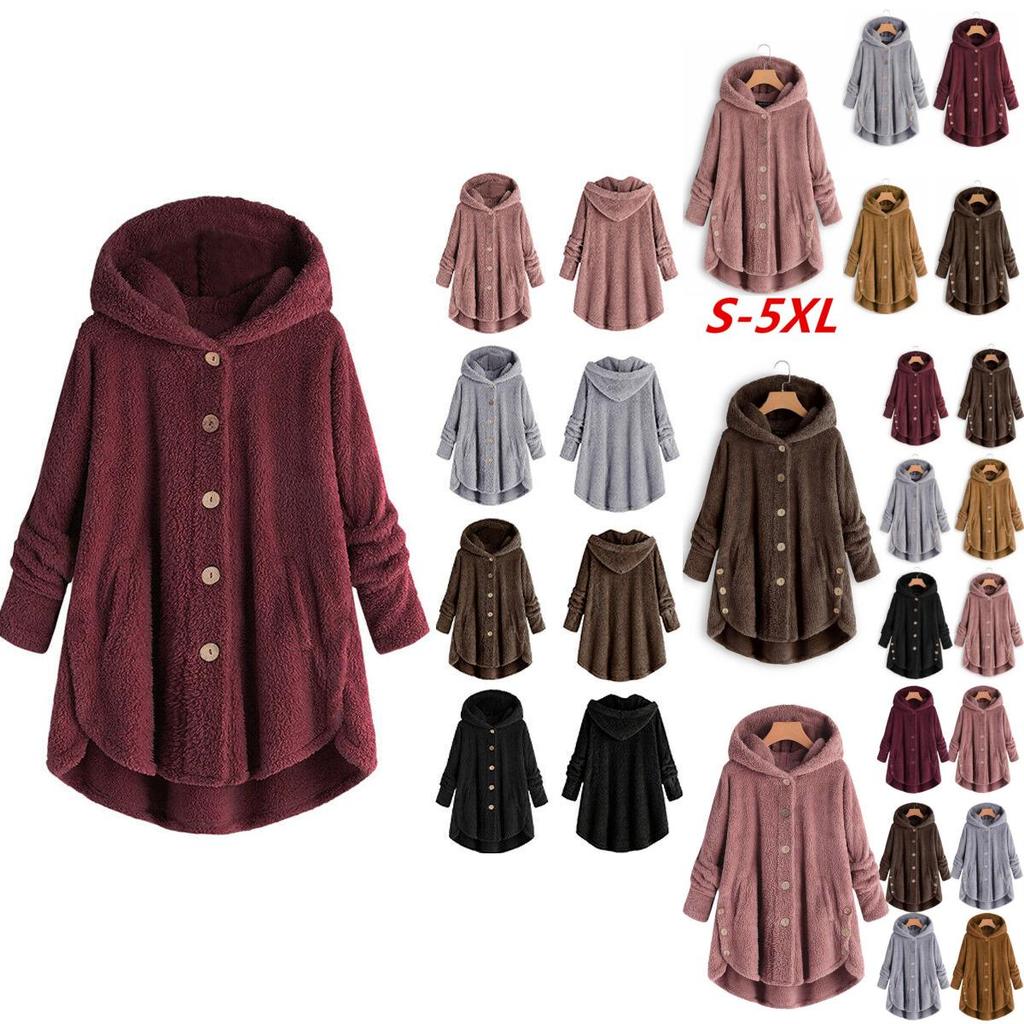 Cozy Women Winter Solid Fluffy Coat Overcoat With Button Jacket And Loose Sweater