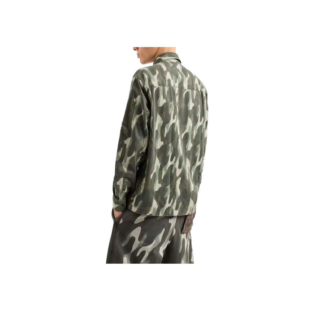 Armani Exchange Camouflage Print Single-Breasted Long Sleeve Shirt Men shirts Green 6DZC08-ZN5LZ-4891