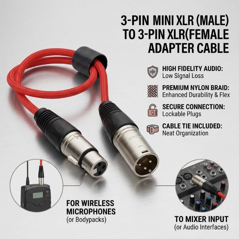 Mini XLR Male To XLR Female Auditory Cable With Durability PVC Cover Wide Compatibility For Studio Use