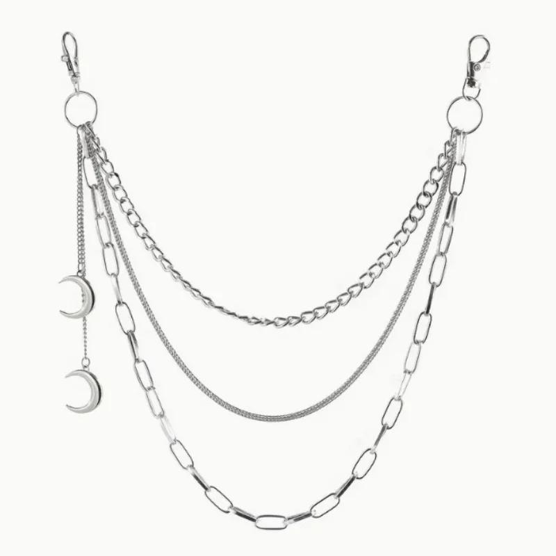 Herren Y2k Sternanhänger Layered Streetstyle Hose Jeans Kette Gürtel