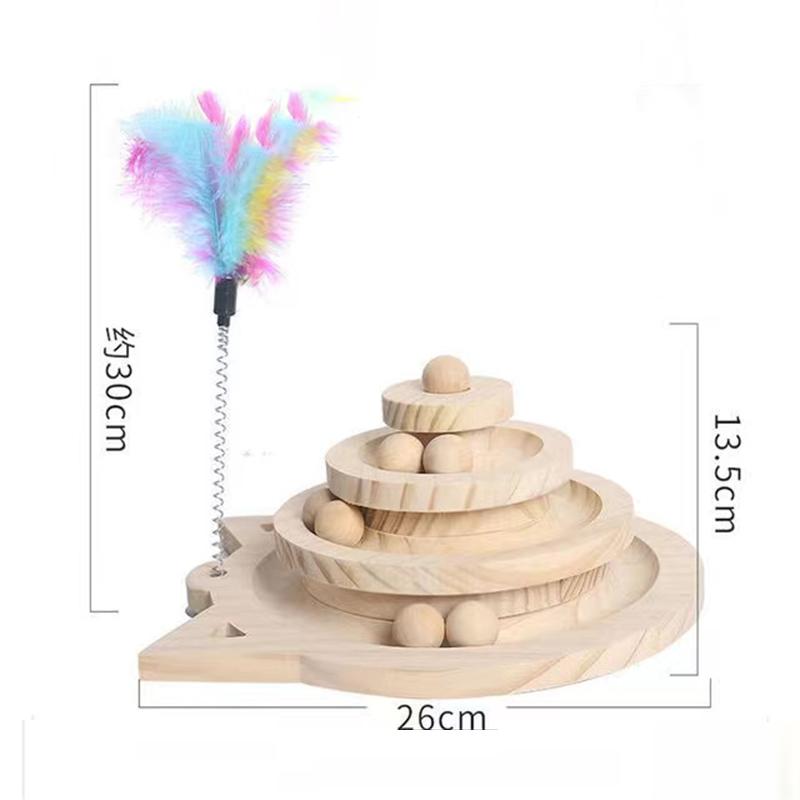 Wooden 2/3 Levels Pet Cat Toy Tower Tracks Disc Cat Intelligence Amusement Triple Play Disc Cat Toys Ball Training Toys
