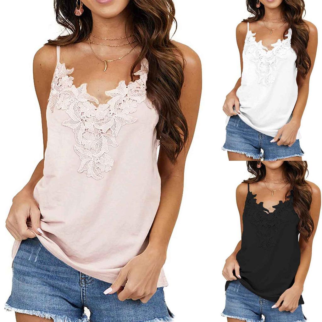Women Fashion Solid Color Sexy Lace V-neck Camisole Vest Tank Top