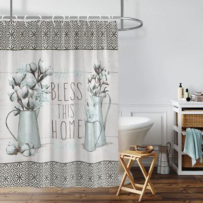 1PC Cotton Vase Home Pattern Printed Shower Curtain, Waterproof and Washable, with 12 Hooks, Bathroom Shower, Bathtub, Home Use