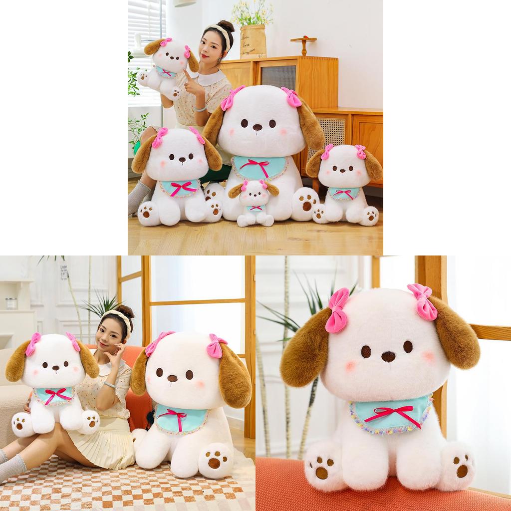 Plush Dog Doll With Butterfly Bow For Kids Gift And Playroom Decor