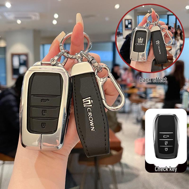 Premium Metal & Leather Key Case for 14th Gen Toyota Crown