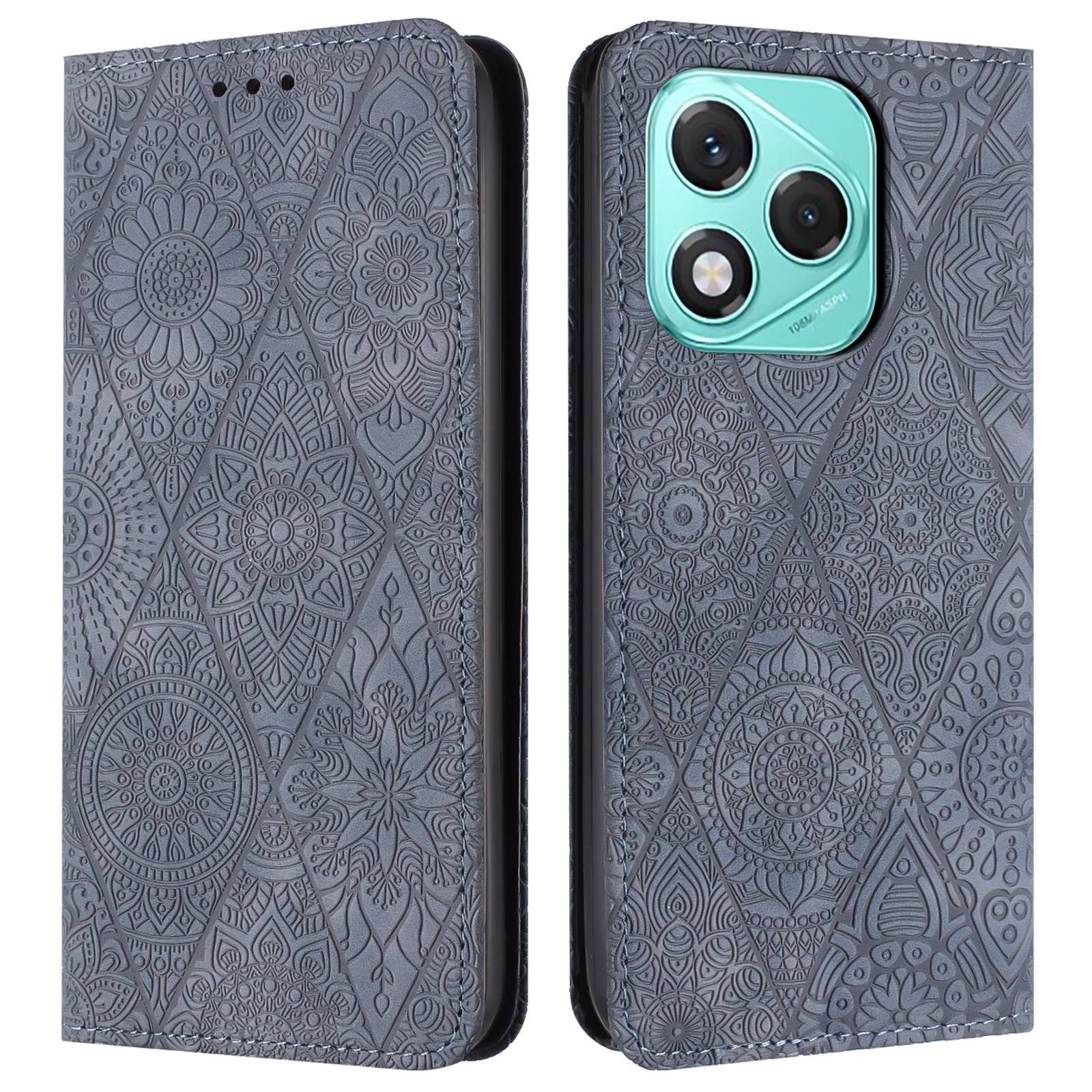 

For Honor 400 Lite 5G Case Imprinted Flower Wallet Stand Leather Phone Cover Grey