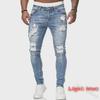 Men's Ripped Skinny Badge-Style Denim Jeans with Zipper Holes
