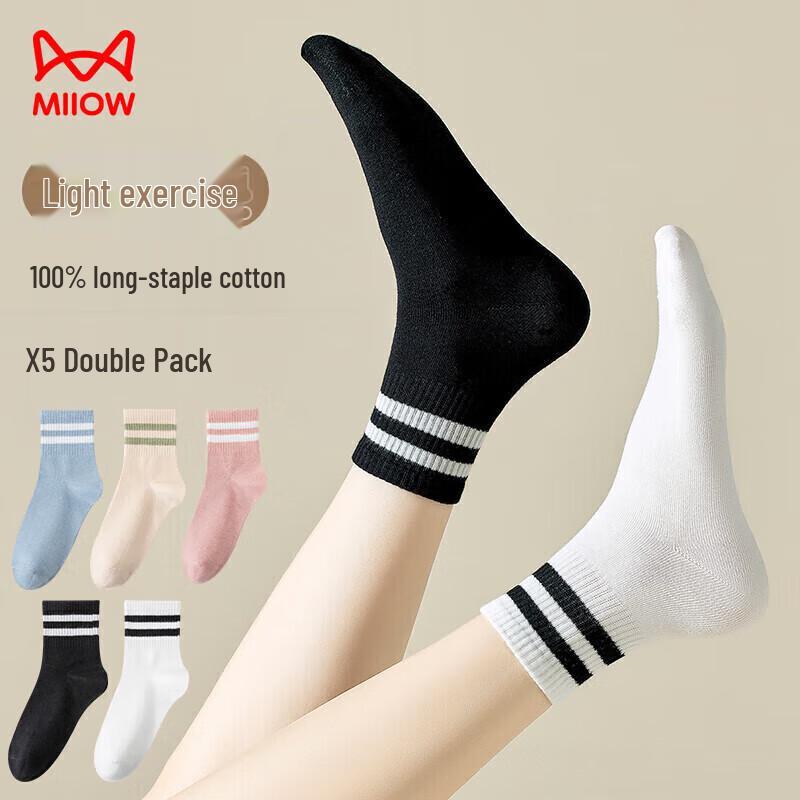Mao Ren Women s 100% Cotton Mid-Calf Sports Socks One Size