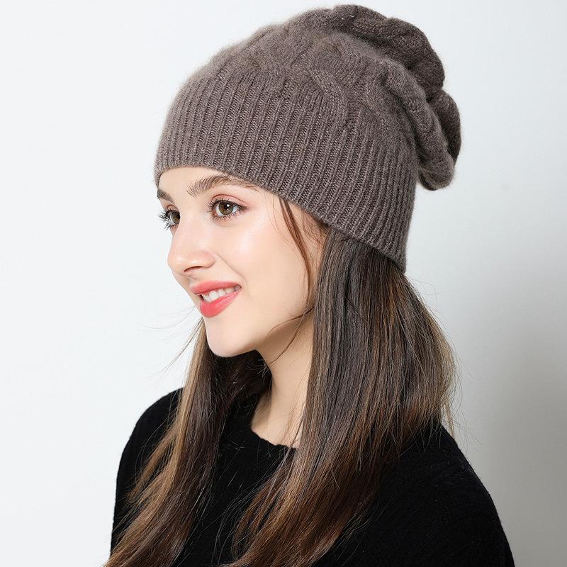 Women's 100% Pure Cashmere Cable Knit Hat - Thick, Warm, and Fashionable for Autumn and Winter