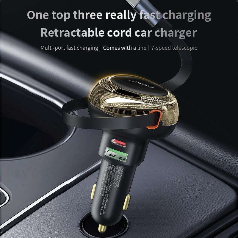 

Cross-Border Car Charger with Retractable Cable and Flash Charging Adapter Retractable Cable Fast Charge [Apple Head] чорний