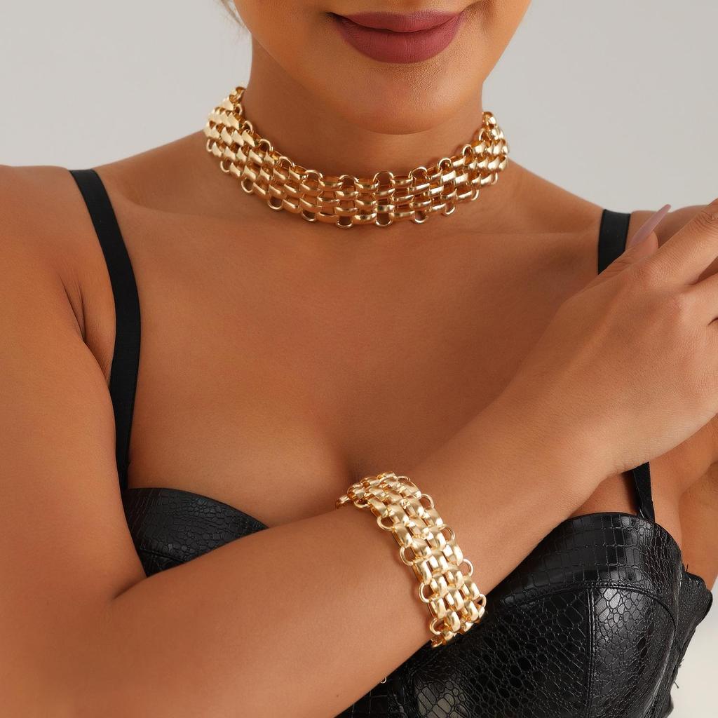 Chunky Punk Chain Necklace and Metal Bracelet Set