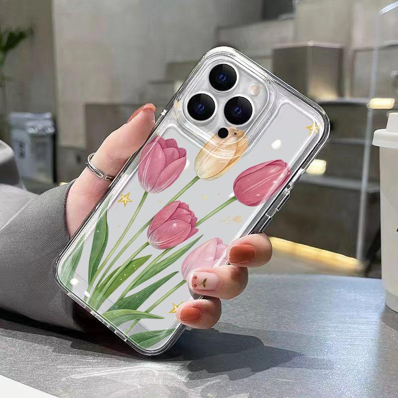 Transparent Tulip Flower and Star TPU Silicone Phone Case For iPhone 17 16 15 Pro Max 14 13 12 11 7 8 Plus XS X XR Air 17E Cover