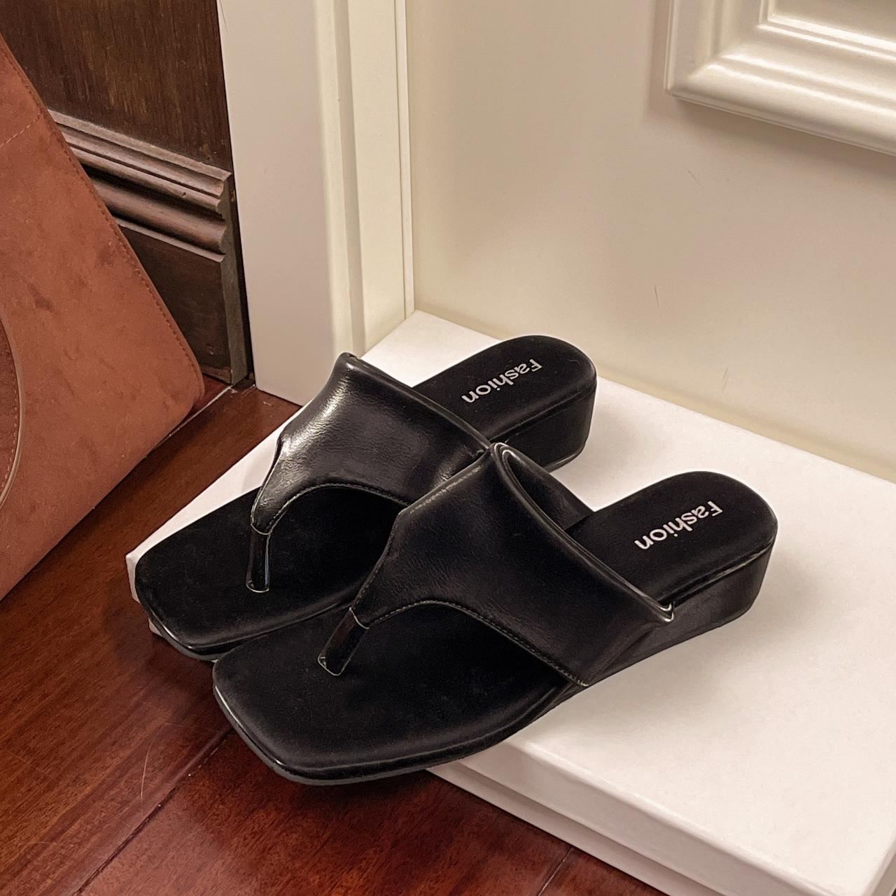 

Fashion Brand Design Leatherette Clip-on Wedge Sandals Woman Square Toe Platform Flip Flops Ladies Summer Bling Slipper Shoes In Silver 35