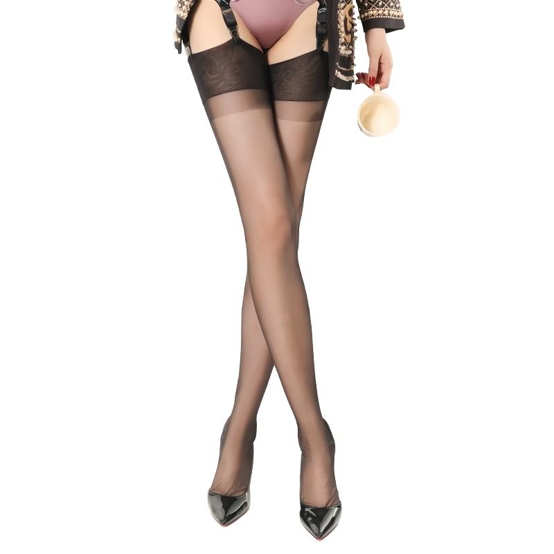 Bas Respirants Ultra-Fins Grande Taille Non Élastiques 100% Nylon Bas de Fête Pour Femmes Bas Très Longs Porte-Jarretelles Pour Femmes L beige
