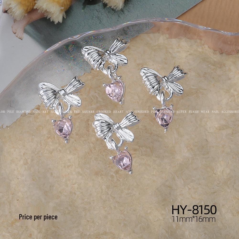 Silver Star Moon & Pink Heart Tassel Nail Rhinestone Ornaments