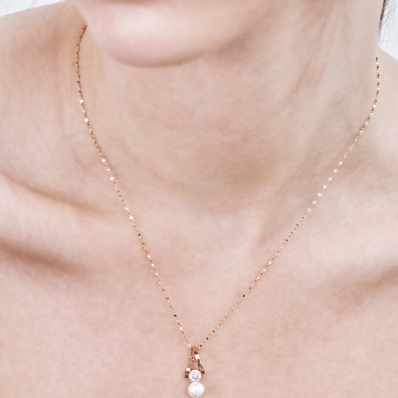 

ELLE Jewelry 14K Wave Pearl Necklace EL14NN018 Rose gold