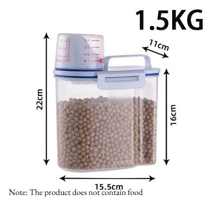 1pc Airtight Pet Food Container, 1.5kg/2kg with Cup, Plastic Sealed Jar for Dry Dog Cat Food, Includes Measuring Scoop Container