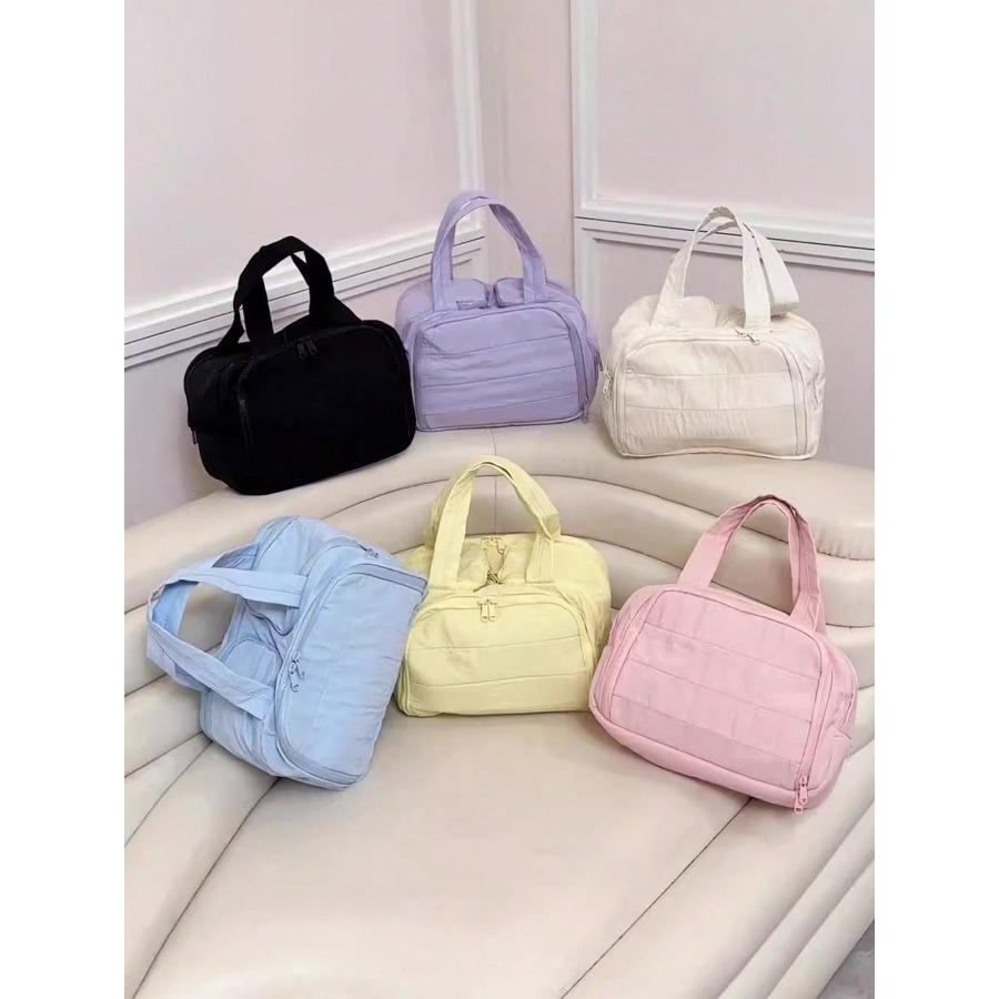 Large Capacity Double Wide Open Solid Color Toiletry Bag, Women's Portable Vacation Beauty Bag, Multi Pocket and Multi Slot Multifunctional Makeup Bag