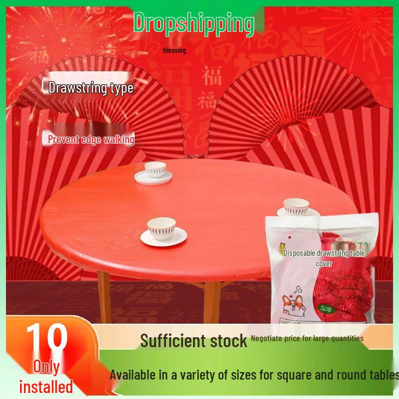 Pakke med 10 gjennomsiktige runde engangsbordduker - Fortykket, oljetett, vanntett med snøring.