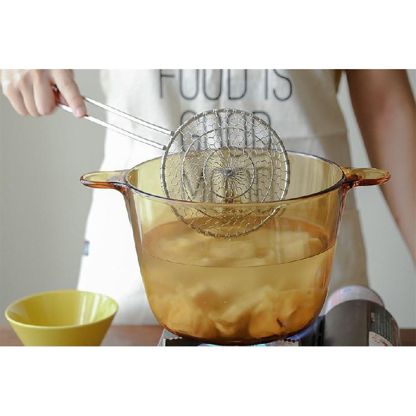 Stainless Steel Asian Spider Strainer Professional Kitchen Wire Skimmer with Spiral Mesh Basket Tools (Dia 5inch)