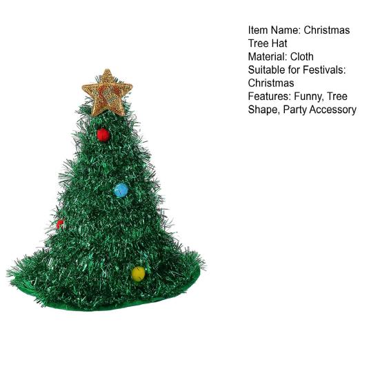 Christmas Tree Hat Glitter Tinsel Santa Hat for Adults Children Funny Holiday Party Acceesory