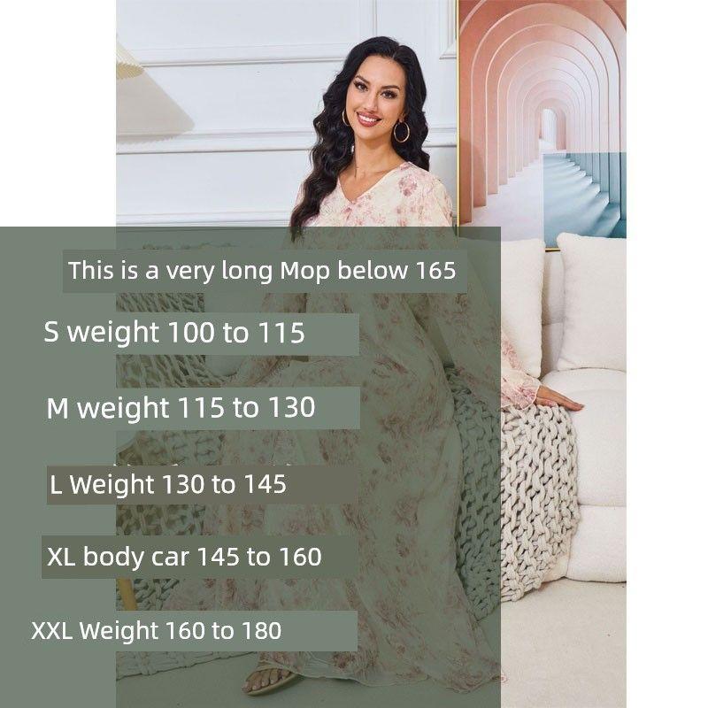 

2025 Ближний Восток Женская одежда Марокко Длинный рукав Новый принт Пайетки Большой подол Арабское платье-халат Платье Light pink 2XL