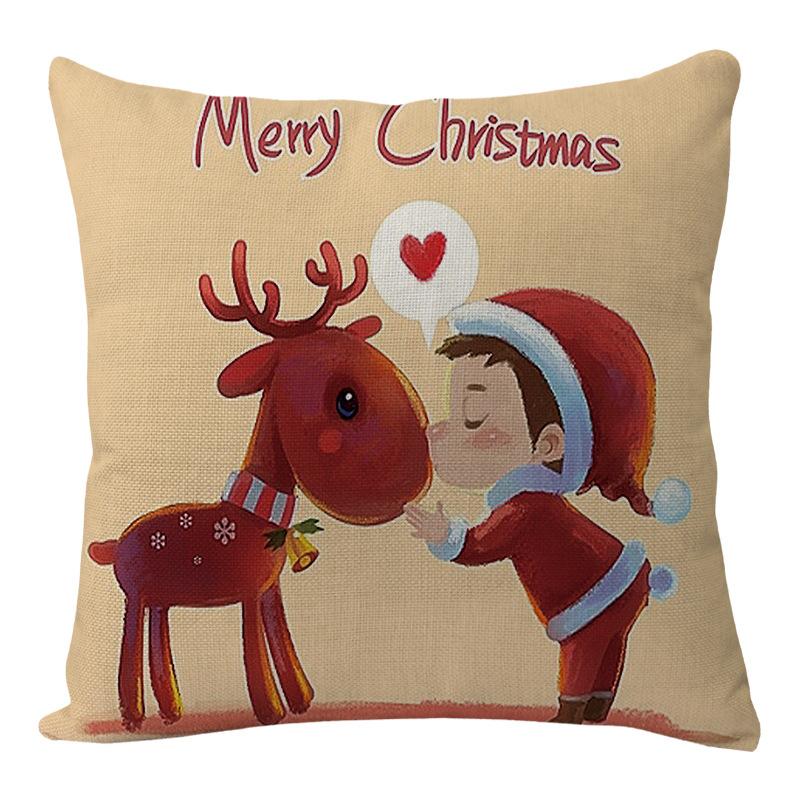 45CM Christmas Cushion Cover Santa Claus Elk Printed Sofa Pillow Case Merry Christmas Ornaments Xmas New Year Home Decoration