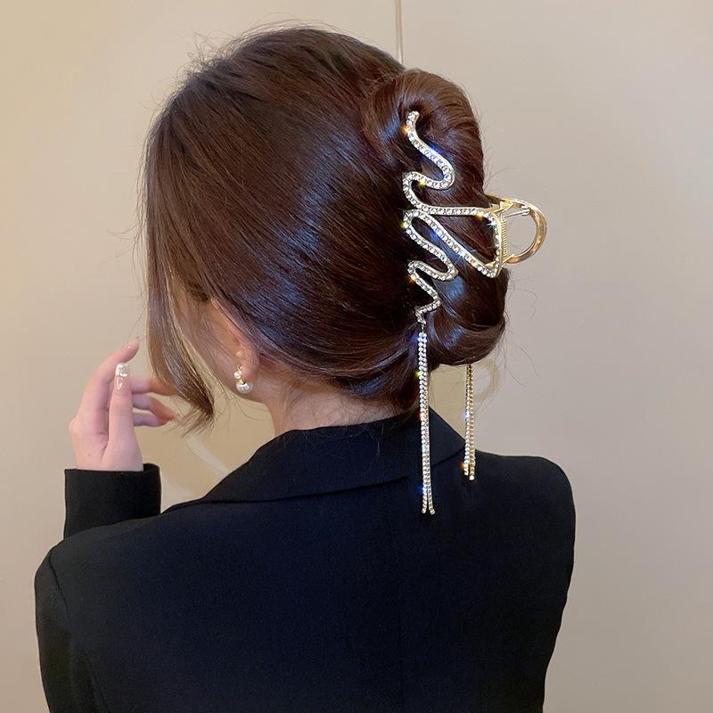 Pinces à cheveux à longues pampilles en cristal coréen pour femmes Luxe Or Argent Métal Grandes Pinces Crabe Accessoires de Mariage Femme Nouveau