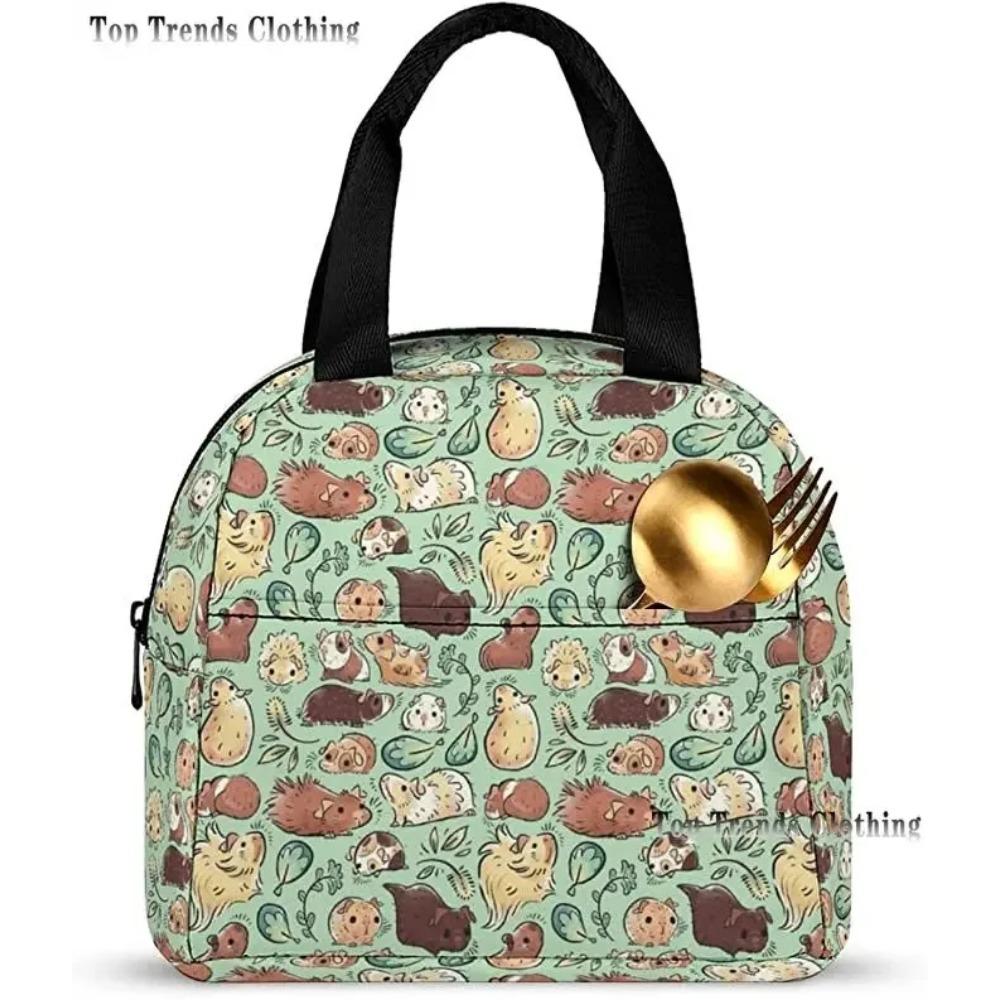 

Морская свинка с ланч-боксом для попкорна, изолированная водонепроницаемая сумка для ланча, многоразовая сумка для ланча с передним карманом для пикника на пляже 22x20x13CM красный