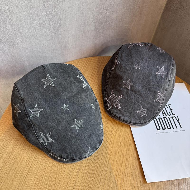 Pattern Vintage Star Wash Denim Cap With Sun Protection For Spring Gift Summer
