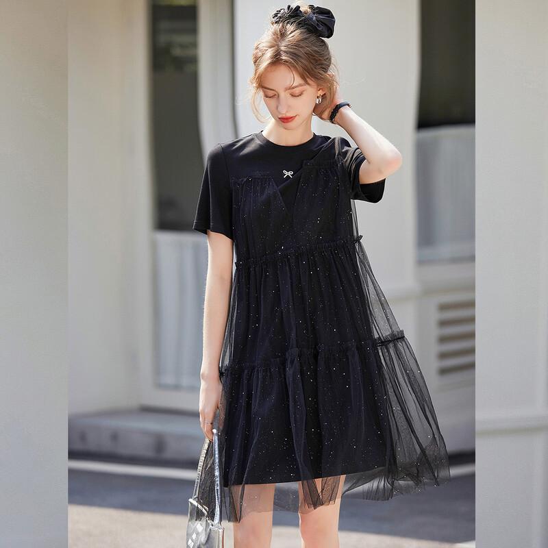 Women's Glitter Mesh Patchwork T-Shirt Dress