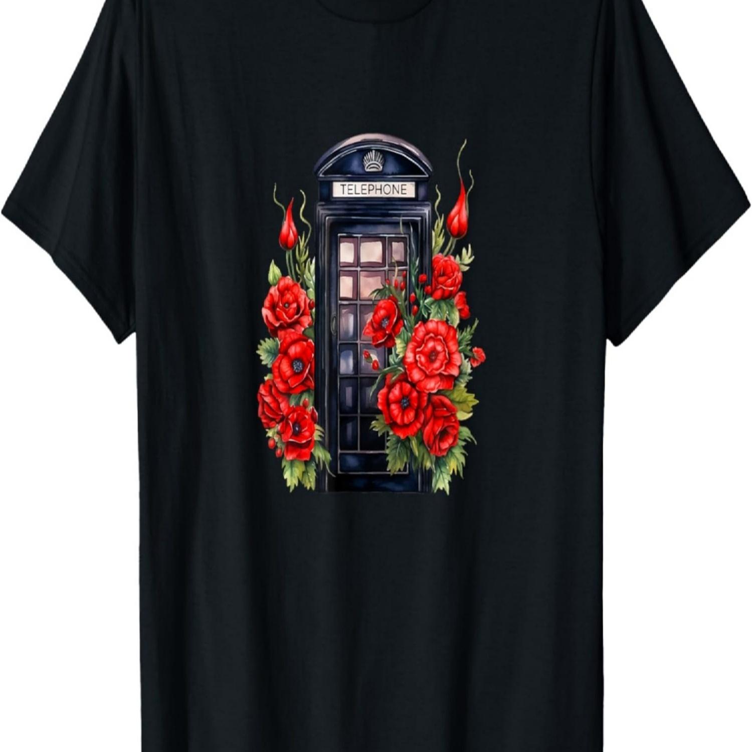 Retro T-Shirt with Telephone Box Motif T-Shirt S чёрный