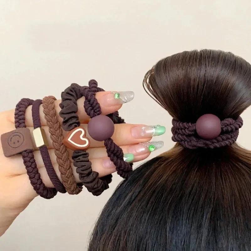 5pcs/Bag Women High Elastic Seamless Hair Rope Durable Bowknot Headbands No Crease Ponytail Holder Rubber Band Hair Accessories