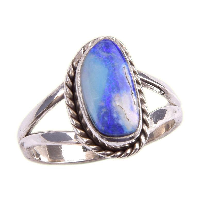 Natural Australian Opal Gemstone Handmade 925 Solid Silver Gift Ring S.5.5 O9N74