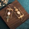 Vintage Chinese Hanfu Earrings with Hetian Jade Tassels
