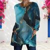Women Plus Size Round Neck Long Sleeve Black Printed Loose Longline T Shirt With Pockets