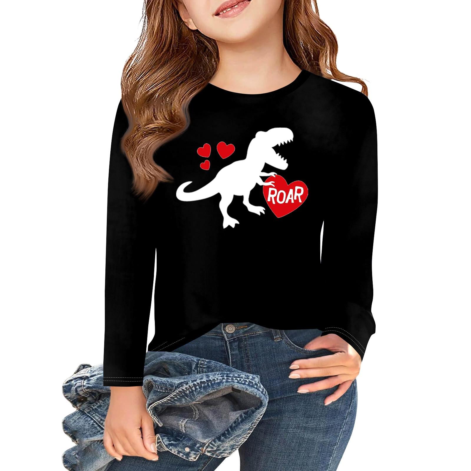 

Футболки с длинным рукавом для девочек Love ко Дню святого Валентина, детские осенние топы с круглым вырезом, базовые футболки для детей 5-14 лет 140