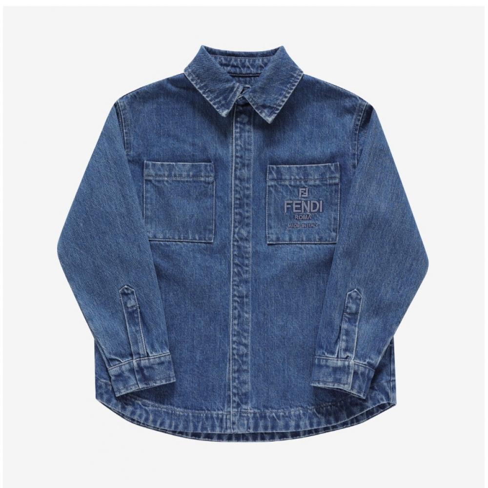 Fendi Jua172 Amhx F0qg0 Logo Denim Kids Jacket