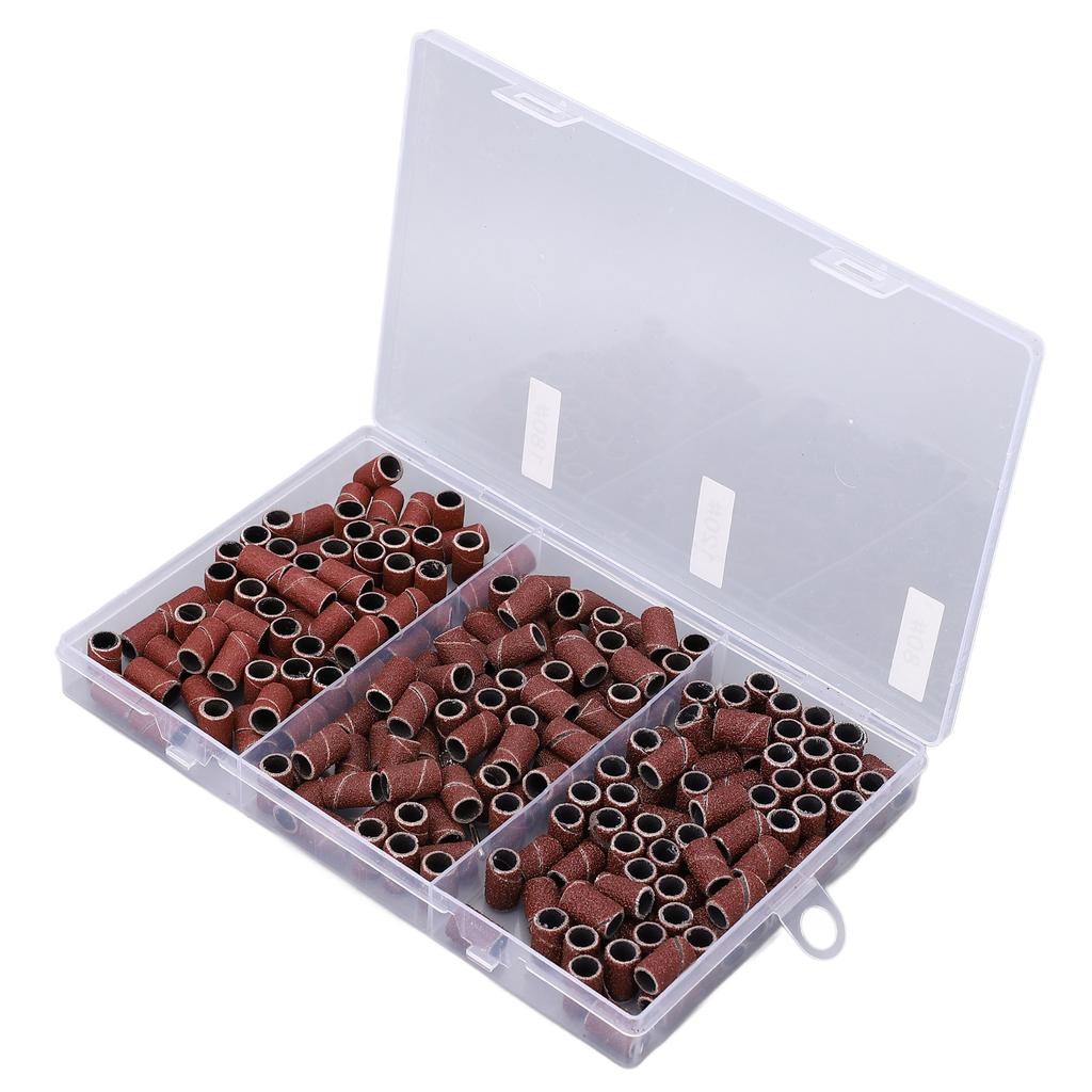 210pcs Sanding Bands for Nail Drill Coarse Fine Pedicures Manicure Sanding Bands with Mandrel 80 120 180 Grit Brown
