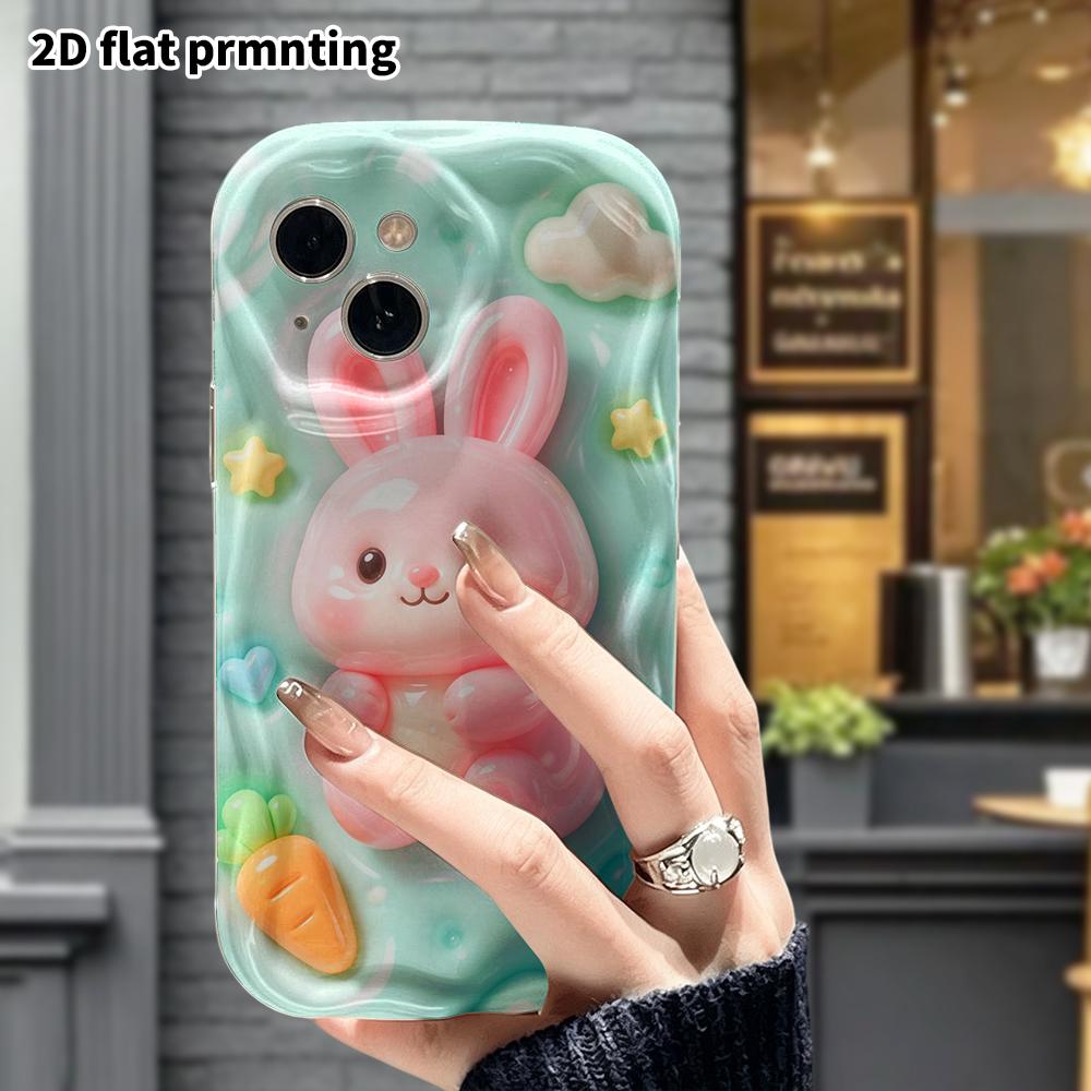 Phone Case: 2D Flat Design, Suitable for iPhone 18 17 16 15 14 13 Pro Protective Case, Pink Little Bunny, Perfect Holiday Gift for Christmas and Hallo
