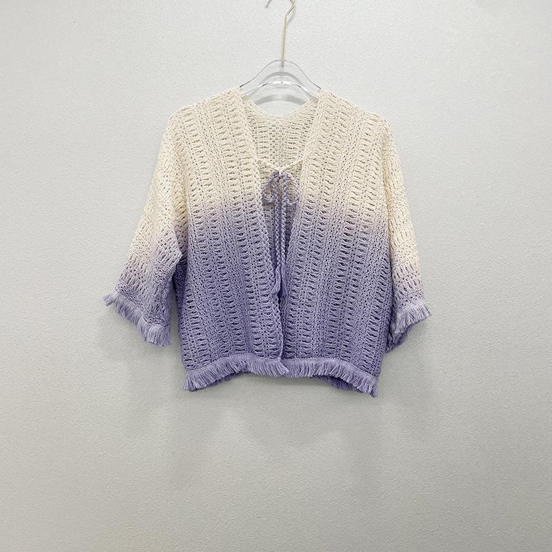 Gradient Tie-Dye Ethnic Shawl Cape - Knitted Women's High-End Travel Outerwear