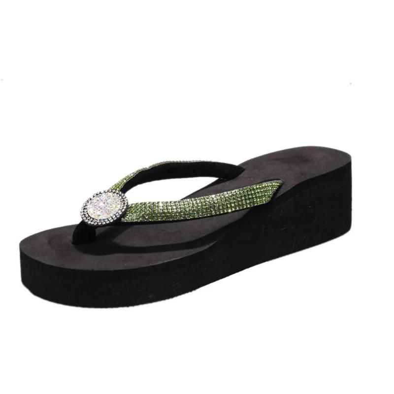 Fashion Women's Clip-toe Wedge Heels Women's  Summer Sparkling Crystal Platform Sandals Women Plus Size 42 Outdoor Flip-flops